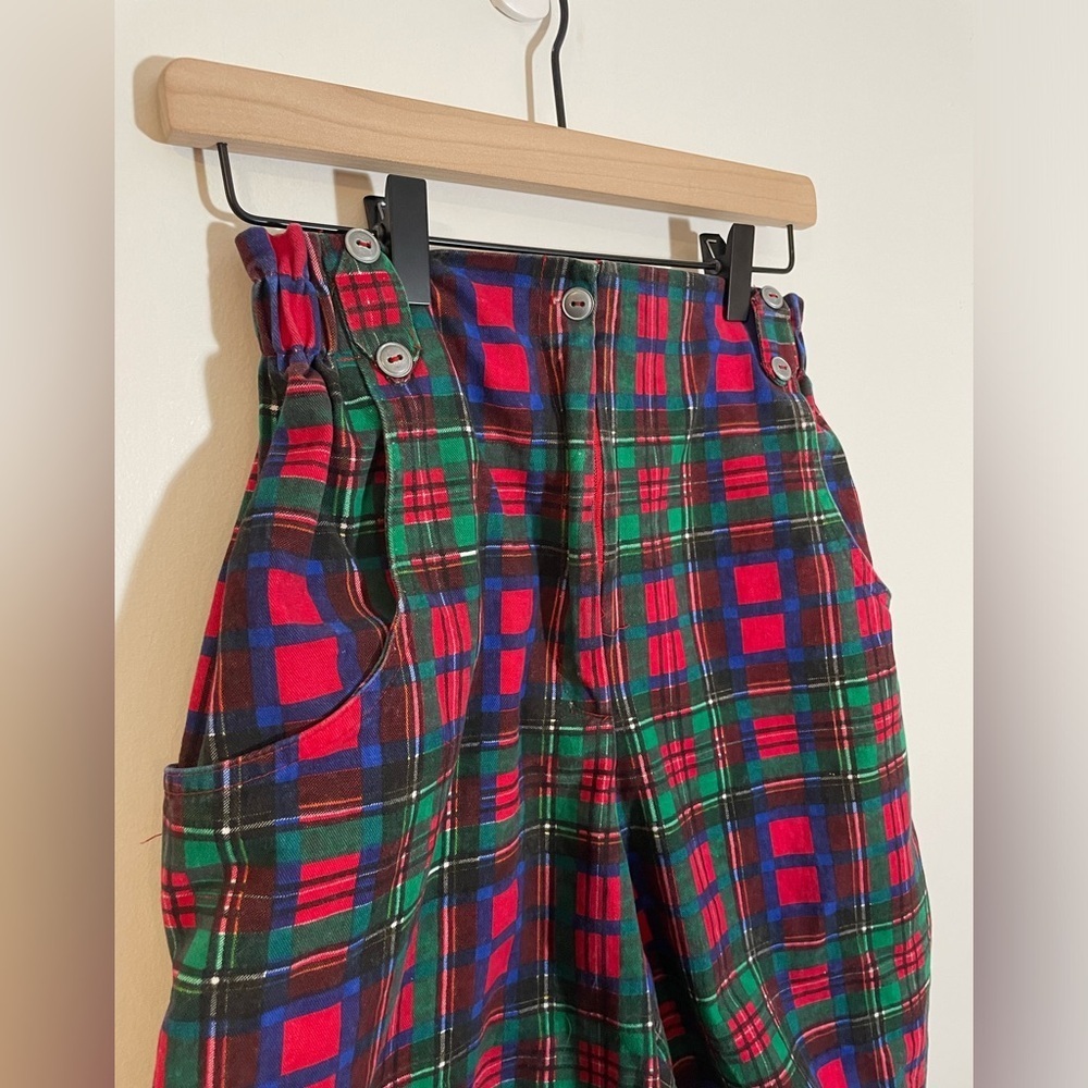 Vintage Crazy Horse Red Plaid High Waisted Elastic Stretch Waist Shorts Size 6 - Picture 3 of 8